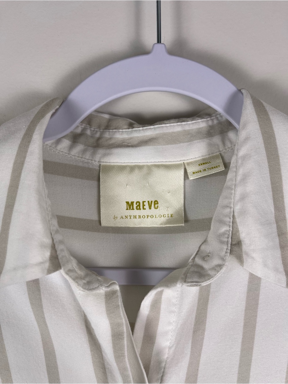 Anthropologie Maeve Neutral Striped Button-Up Tie Front Top Size XS Lightweight - Picture 8 of 11